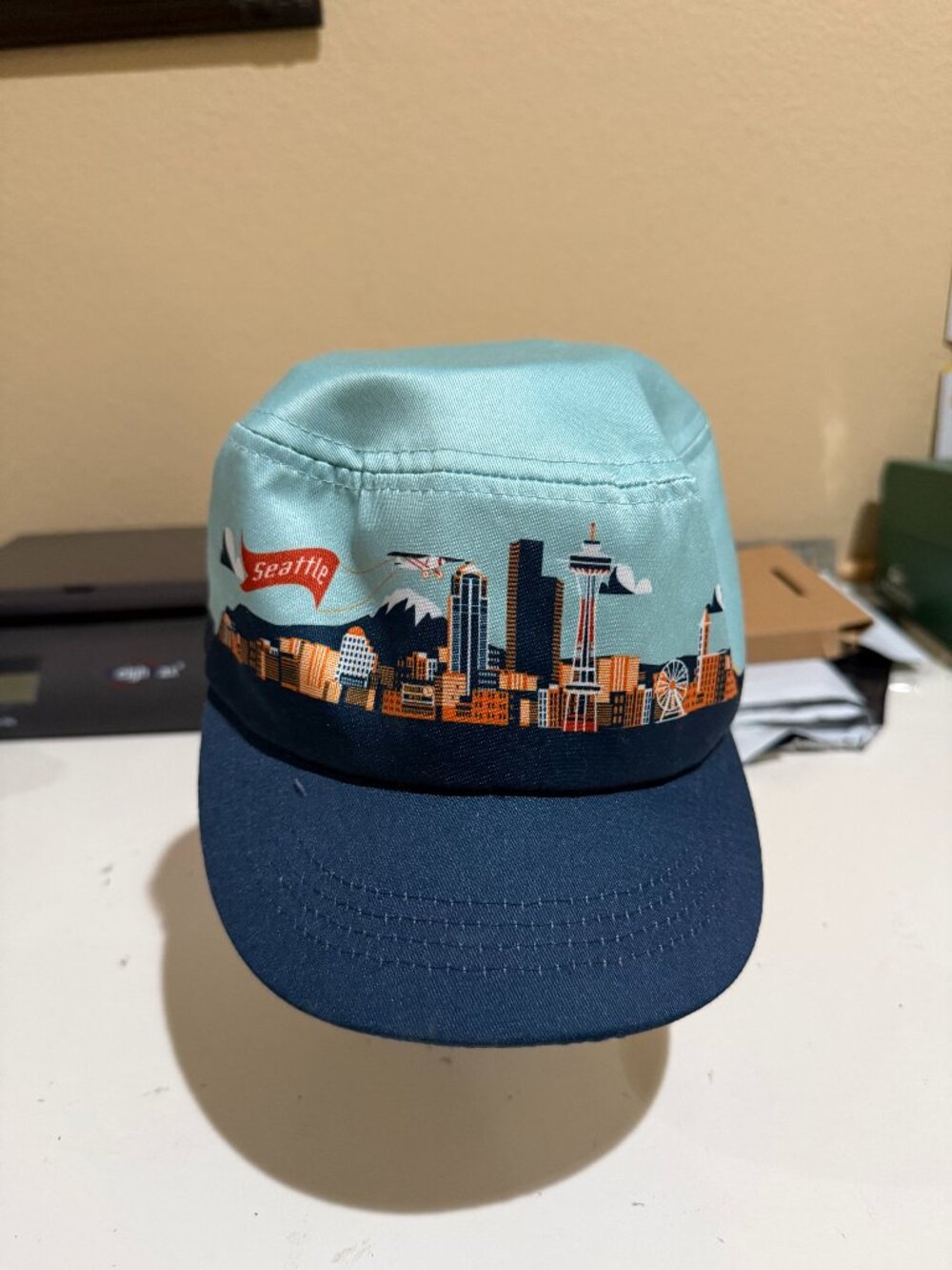 Seattle Skyline Space Needle Souvenir Cap Light Blue Navy Adjustable
